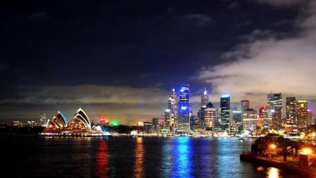 Sydney's Illuminated Nightscape: A Harbor View wallpaper