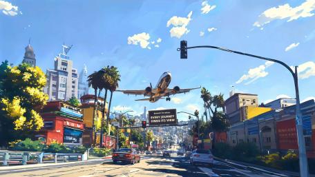 Anime Cityscape Adventure Awaits with Airbus in Flight wallpaper