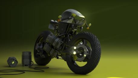 Futuristic Dual-Sport Motorcycle in Green Hue wallpaper