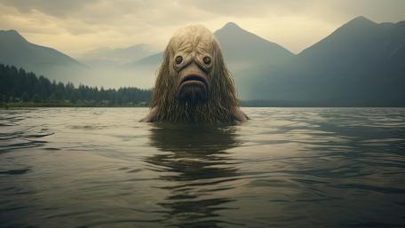 Funny Monster Takes a Sad Swim in the Lake 5K wallpaper