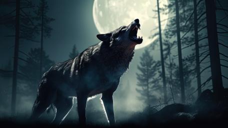 Werewolf Howling Under a Full Moon in Creepy Forest wallpaper