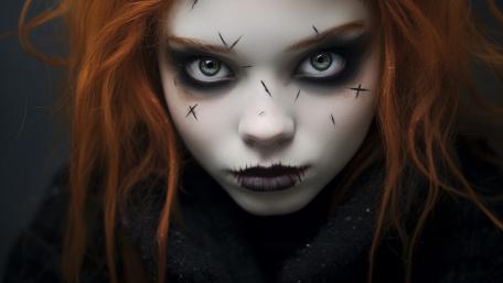 Creepy Doll with Red Hair Haunting Stare wallpaper