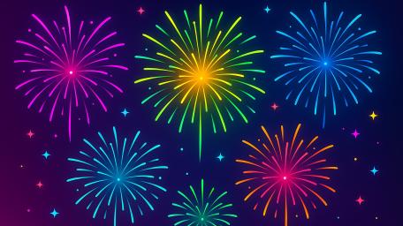 Vibrant bursting fireworks illuminating a starry night sky wallpaper