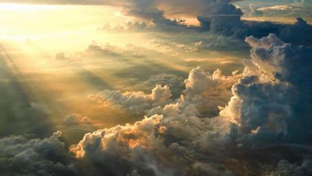 Majestic Clouds Meet Sunlit Rays in AI Art wallpaper