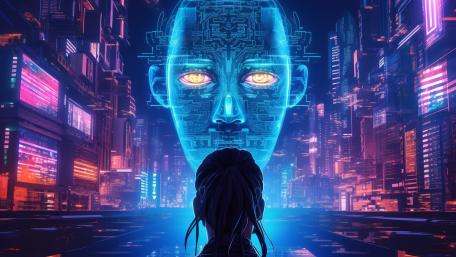Futuristic Vision in Neon Cityscape wallpaper