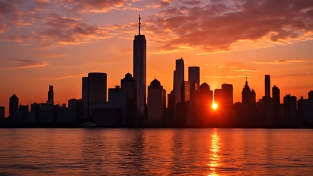 Manhattan Skyline at Sunset with AI Artistry wallpaper