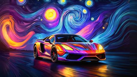 Cosmic Supercar in Swirling Starlit Vortex wallpaper