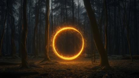 Mysterious Glowing Portal in a Dark Forest wallpaper