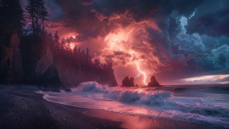Thunderous Beauty Over a Mystical Coastline wallpaper
