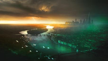 Enchanted Evening Over Fantasy Skyline wallpaper