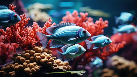 Colorful Fish Dance Among Vibrant Coral Reefs wallpaper