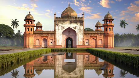 Timeless Serenity Reflecting in Majestic Architecture wallpaper