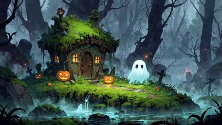 Spooky Cute Halloween Scene wallpaper