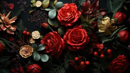 Floral Elegance in Deep Red and Gold wallpaper