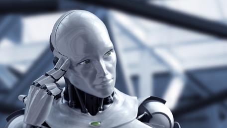 Futuristic Android in Thoughtful Pose wallpaper