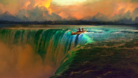 Perilous Canoe Adventure in Majestic Rapids wallpaper