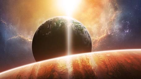 Eclipsing Worlds in Majestic Cosmos wallpaper