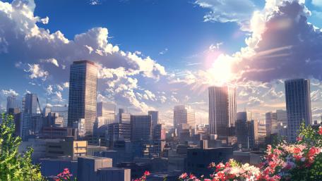Anime Cityscape Bliss Under the Sun wallpaper