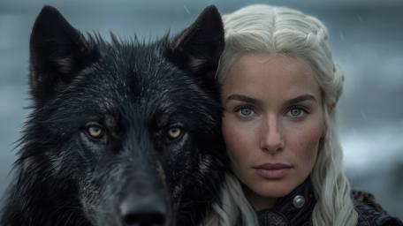 Enchanted Bond Between Woman and Wolf wallpaper