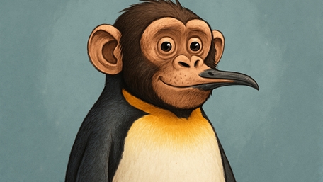 Monkey-Penguin Mashup Brings Joyful Giggles wallpaper
