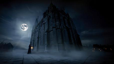 Eerie Moonlit Gothic Cathedral at Night wallpaper