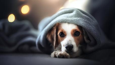 Cozy Canine Charm Under a Snuggly Blanket wallpaper