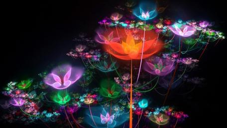 Neon Garden of Dreamlike Blooms wallpaper