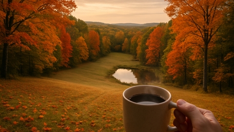 Autumn Serenity with Coffee in Hand wallpaper