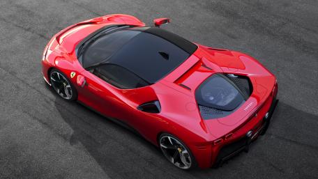 Ferrari SF90 Stradale Shines in Brilliant Red from Above wallpaper