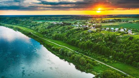 Sunset Serenity Over Nemunas River wallpaper