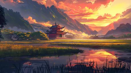 Japan's Tranquil Pagoda at Sunset wallpaper