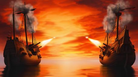 Epic Sea Battle at Sunset wallpaper