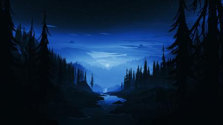 Enchanted Blue Night in a Mystical Forest wallpaper