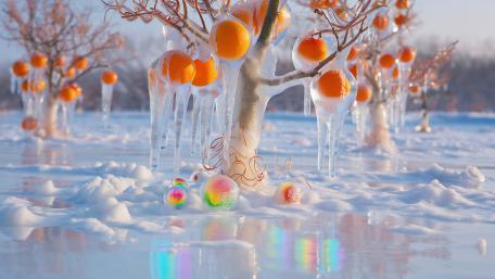 Frozen Orange Tree wallpaper