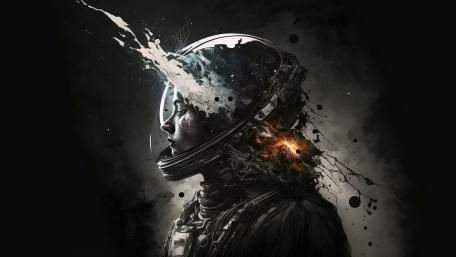 Astronaut in Cosmic Darkness: An AI Fantasy Creation wallpaper