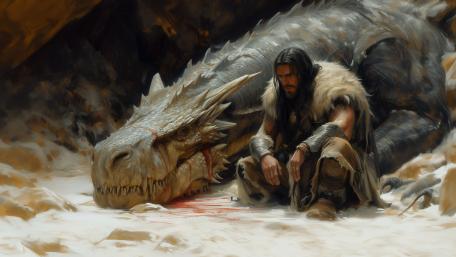 Dragon Slayer's Triumph Over Mythical Beast wallpaper
