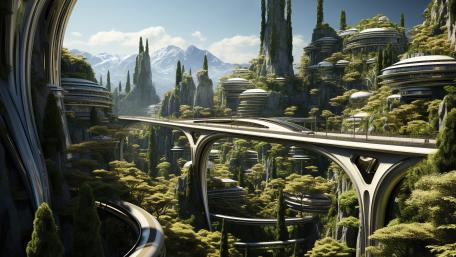 Futuristic City Amidst Lush Greenery wallpaper