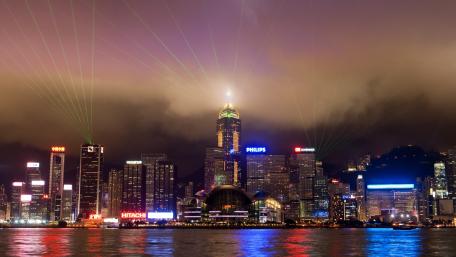 Victoria Harbour's Glittering Skyline at Night wallpaper