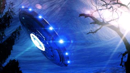 UFO in a Mystical Blue Landscape wallpaper