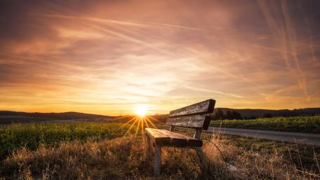Tranquil Sunrise Over an Outdoor Bench wallpaper