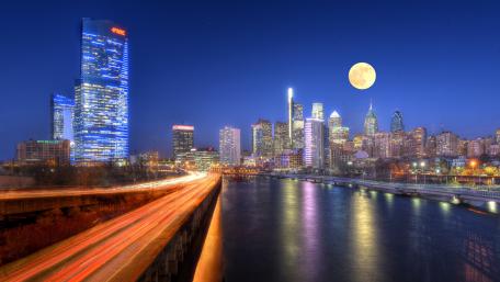 Moonlit Majesty over Philadelphia Skyline wallpaper