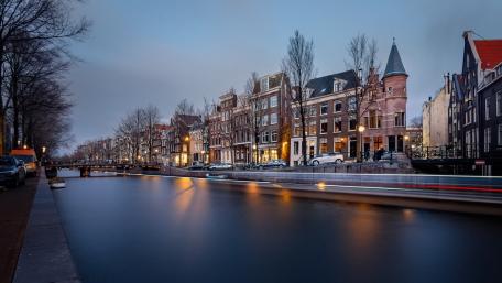 Amsterdam Canals at Dusk with Long Exposure wallpaper