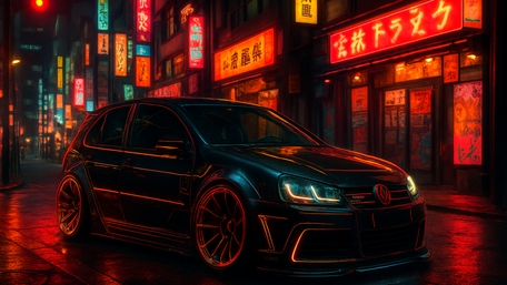 Neon Dreams: Volkswagen in Futuristic Streets wallpaper