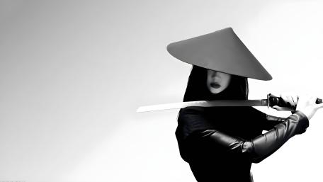 Monochrome Samurai Elegance in 5K wallpaper
