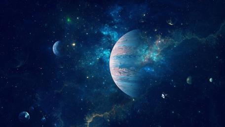 Ethereal Blue Planet in Cosmic Harmony wallpaper