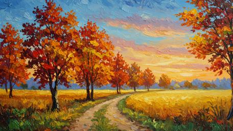 Autumns Pathway in Enchanted Forest Painting Style wallpaper