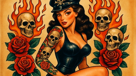 Mystical Tattoo Muse Embodies Retro Rebellion wallpaper