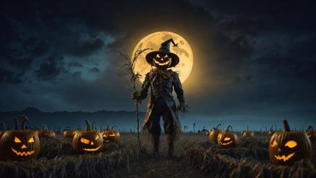 Night of the Enchanted Scarecrow and Lanterns wallpaper
