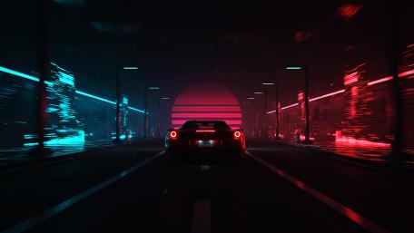 80s Retrowave Sports Car Adventure wallpaper