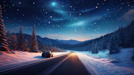 Starry Winter Road at Night wallpaper